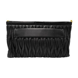 Miu Miu Matelass Leather Clutch Shoulder Bag Black Gold